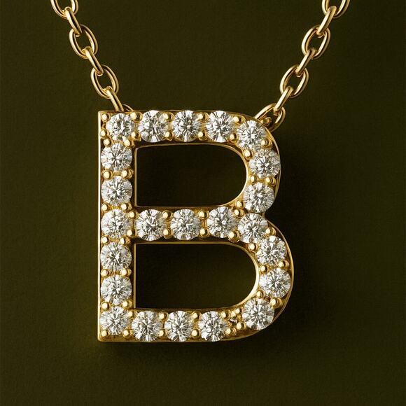 14K Yellow Gold Diamond Initial Necklace – Block Letter – 18 Inch Cable Chain - Picture 6 of 11